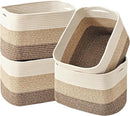 Storage Baskets for Organizing & Shelves, Woven Cotton Rope Organization Bins for Dog Toys, Clothes, Books, Nursery Organizer, 15"Lx11"Wx9.5"H, (4 Packs) Gradient Brown by CozyNest Decor