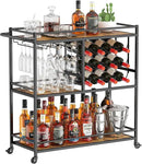 Lifewit Bar Cart for The Home, 3 Tier Drink Cart with Lockable Wheels, 12 Wine Rack and 3 Rows Glass Holders, Liquor Serving Cart for Kitchen Dining Livingroom, 31.6" x 13.1" x 33.9", Rustic Brown by CozyNest Decor