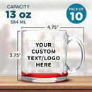 Custom Libbey Clear Glass Coffee Mugs 13 oz. Set of 10, Personalized Bulk Pack - Perfect for Coffee, Tea, Espresso, Hot Cocoa, Other Beverages - Red Bottom by TinyTreasures Baby Boutique