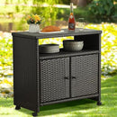 Outdoor Wicker Storage Cabinet - Patio Bar Table with Wheel,Outdoor Buffet Cabinet Movable,Garden Weather-Proof Bar Table/Cart for Indoor&Outdoor (Dark Brown) by CozyNest Decor
