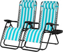 Nazhura Set of 2 Relaxing Recliners Patio Chairs Adjustable Steel Mesh Zero Gravity Lounge Chair Beach Chairs with Pillow and Cup Holder (Light Blue Stripe) by CozyNest Decor