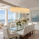 Gold Rectangle Modern Chandeliers for Dining Room Light Fixture, Water Ripple Crystal Glass LED Chandelier for Kitchen Island Bar Living Room, 2700K-6000K by CozyNest Decor