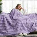 Cozy Bliss Faux Fur Throw Blanket for Couch, Cozy Warm Plush Striped Blanket for Sofa Bedroom Living Room, 60 * 80 Inches Lavender Purple by CozyNest Decor