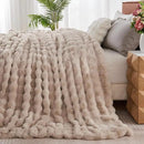 Lotus Karen Faux Fur Throw Blanket Linen - 800 GSM Bubble Rabbit Fluff Blanket for Couch Bed Sofa,Softest Fluffy Fuzzy Cozy Blanket,Thick Furry Plush Shaggy Warm Blankets for Women,90x90 Inches by CozyNest Decor