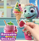 Dino Fun Cooking Food Reusable Sticker Book for Kids,11 Scenes + Over 200 Food Stickers,Treats Sticker Book for Toddlers 3-6 Years,Removable Decoration Snack Stickers,Make A Face Cupcake Sticker by TinyTreasures Baby Boutique