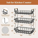 3 Tier Fruit Basket for Kitchen Counter, Fruit Bowl with 2 Banana Hooks Mesh Top, Multifunctional Detachable Sturdy Kitchen Storage Organizer for Vegetables Snacks Onion Potato, Black by CozyNest Decor