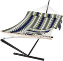 SUNCREAT Hammocks Double Outdoor Hammock with Stand, Cotton Rope Two Person Hammock with Polyester Pad & Large Pillow, Blue& Gray by GreenHaven Gardens