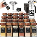 Yangbaga 24Pcs Glass Spice Jars with Labels-4OZ Wood Lid Square Spice Containers with Pepper Grinder Lids &Funnel,Seasoning Jars for Rack Cabinet Drawer by CozyNest Decor