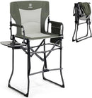 EVER ADVANCED Portable 30.7" Seat Height Tall Folding Camping Chair Directors Chair High Foldable Bar Stool with Side Table for Makeup Artist, Sports Event, Craft Show, Supports 350LBS Green Grey by GreenHaven Gardens