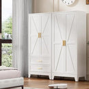71'' Farmhouse Metal Wardrobe Cabinet with Hanging Rod, 2 Barn Door Wardrobe Closet with 2 Adjustable Shelves,for Dining Room,Bedroom,Living Room, Cloak Room,Office (White) by CozyNest Decor