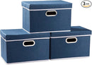 PRANDOM Collapsible Storage Bin with Lid [3-Pack] Fabric Foldable Storage Box Organizer Container Basket Cube with Cover for Home Bedroom Closet Office Nursery Royal Blue(14.9x9.8x9.8) by TinyTreasures Baby Boutique