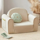 Tiny Land 2-in-1 Foldable Kids Couch with Pockets – Soft Thick Toddler Sofa, Lounger Couch, Convertible Kids Chair for Playroom, Bedroom or Living Room, Gift for Boys & Girls(Beige) by CozyNest Decor