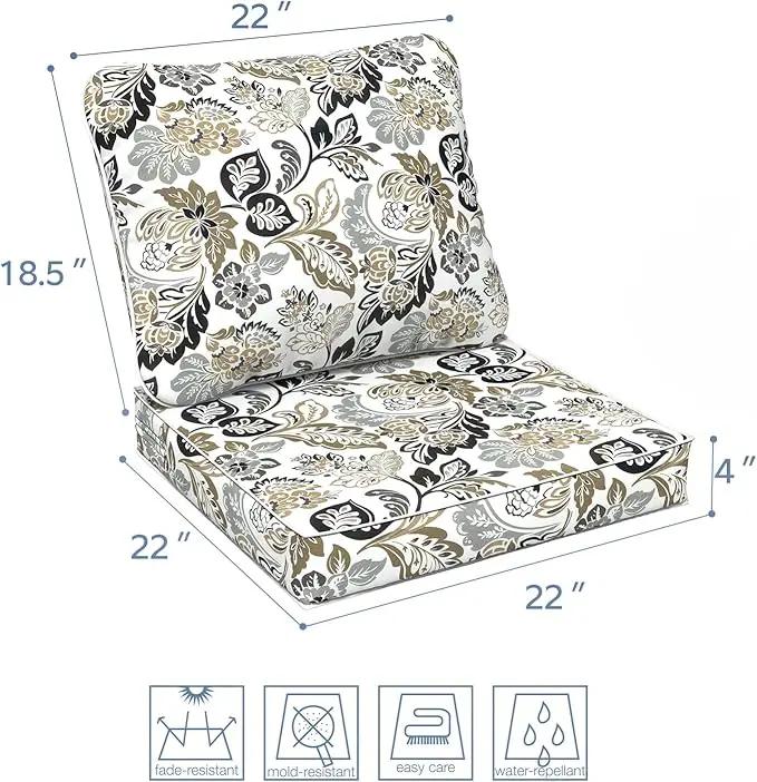 LVTXIII Outdoor Seat and Back Cushion Patio Deep Seat Cushion Set Seasonal Chair Cushion for Wicker Chairs and Garden Furniture Decoration, 22"x22"x4", Dailey Tan, photo 2 of 6