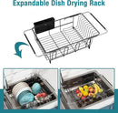 Dish Drying Rack in Sink, Over The Sink Colander Strainer Basket, Stainless Steel Strainer Basket with Expandable Rubber Grip Handles for Vegetables, Fruits, Home Kitchen Essentials, Black by CozyNest Decor