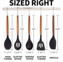 Zulay Kitchen Non-Stick Cooking Utensils Set with Authentic Acacia Wood Handles – 5-Piece Durable & Stylish Silicone Kitchen Utensils Set – Heat Resistant to 464°F – Black by CozyNest Decor