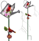 Garden Solar Lights Outdoor, Metal Watering Can Garden Stake Lights Cardinal Bird Decor Glass Art for Walkway, Pathway, Yard, Lawn by CozyNest Decor