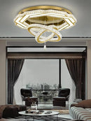 Flashing God Large Crystal Chandelier Dia 48" Gold Chandelier Flush Mount Ceiling Light for Bedroom Living Room Dining Room Hallway Dimmable 3 Rings LED Celing Lighting Fixtures by CozyNest Decor