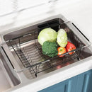 Dish Drying Rack in Sink, Over The Sink Colander Strainer Basket, Stainless Steel Strainer Basket with Expandable Rubber Grip Handles for Vegetables, Fruits, Home Kitchen Essentials, Black by CozyNest Decor