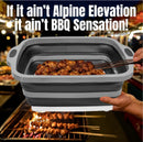 Collapsible X-Large (16L) BBQ Marinating Tub w/Cutting Board | Multipurpose Food-Grade TPE Prep Tub w/Lid | Built-In Colander & Drain Plug - For Camping | Tailgate | Picnic - Slate Black by GreenHaven Gardens