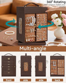 AKOZLIN 360° Rotating Jewelry Box 6-Tier Organizer Functional 360° Rotating Jewelry Storage Case for Women Girls Ring Necklace Earring Bracelet Holder with Mirror Brown by TinyTreasures Baby Boutique