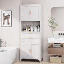 75” Tall Kitchen Pantry Storage Cabinet, Metal Bathroom Storage Cabinet with 2 Drawers and Adjustable Shelves, Kitchen Pantry Cupboard, Freestanding Cupboard for Bathroom, Living Room (White) by CozyNest Decor