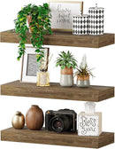 BAMEOS Floating Shelves, 16x6 Wall Mounted Wooden Shelves with Invisible Brackets Set of 3, Hanging Wall Shelves Decoration for Bedroom, Bathroom, Living Room and Kitchen by CozyNest Decor