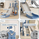 YUFU 5 in 1 Toddler Slide, Kids Slide with Climber, Basketball Hoop and Ball, Outdoor Indoor Playset for Toddlers Age 1-3 (Blue+Gray) by TinyTreasures Baby Boutique