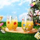 Sliner 2 Pack 17oz Wildflower Stemless Wine Glasses Floral Butterfly Drinking Glasses Spring Flowers Tumbler Cups for Graduation Wedding Mother's Day Birthday Drinking Party Favors by CozyNest Decor