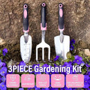 Garden Tool Set SOYUS Heavy Duty 3 Piece Gardening Hand Tools Aluminum Garden Shovel for Planting Hand Trowel Cultivator Rake with Ergonomic Non-Slip Rubber Grip Pink Gardening Gifts for Women by GreenHaven Gardens