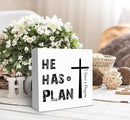 SRADMO He Has a Plan Jesus Wood Box Sign Desk Decor, Bible Verse Decor, Christian Theme Wooden Block Box Sign Decoration for Home Office Shelf Table Decors by CozyNest Decor