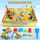 Sand Construction Site Kit - 37 Pcs Play Sand Art Kit with 8 Construction Trucks, Folding Sandbox, 2.2 lbs Magic Sand, Crane, Worker, Road Signs, Molds, Shovel - Ideal Toys for Boys Girls Age 3+ by GreenHaven Gardens