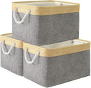 TheWarmHome Storage Basket for Organizing - Fabric Large Cubes 3 Pack 16x12x12 inch Baskets, Cube Storage Bin for Shelves Organizer Closet Cloth Gift Toy (Gold & Grey) by TinyTreasures Baby Boutique