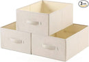 Linen Folding Storage Bins, 3 Pack Large Storage Baskets, Washable, Clothing Storage Bins with Handle, Closet Organizer for Storage Sweater,Sheets(Beige, 18½"x13½"x8½") by CozyNest Decor