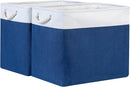 Bidtakay Large Canvas Organization Bins Set of 2 Navy Blue Rectangular Baskets 17x12x15 in for Blankets, Clothes, Towels, Dog Toys Storage by TinyTreasures Baby Boutique
