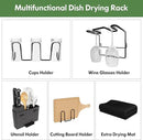 2 Tier Black Large Stainless Steel Dish Drainers Drying Rack for Kitchen Counter with Drainboard, Rust Proof Metal, Space Saving, Modern Aesthetic, Compact Plates Strainers with Extra Mat by CozyNest Decor