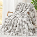 Touchat Luxury 1000GSM Faux Rabbit Fur Throw Blanket, Super Heavy Warm Cozy Grey Blankets for Couch Bed Sofa, Ruched Plush Fuzzy Elegant Soft Reversible Mink Blanket for Living Room Bedroom by CozyNest Decor