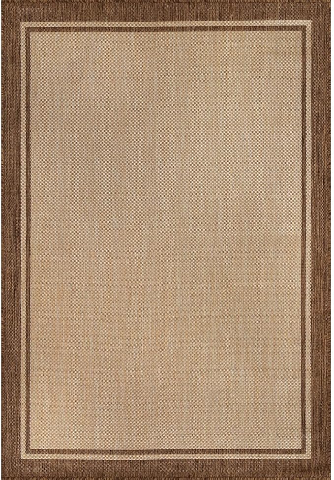 CAMILSON Outdoor Rug 6x9 Bordered Natural Brown Modern Area Rugs for Indoor and Outdoor Patios, Kitchen and Hallway Mats, Washable Porch Deck Outside Carpet (Border Jute, 6 x 9), photo 2 of 9