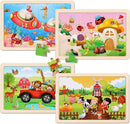 Wooden Puzzles Toys for Kids Ages 3-5, Set of 4 Packs with 20-Piece Farm, Animals Theme Wood Jigsaw Puzzles, Preschool Educational Brain Teaser Toys for Boys and Girls 3-6 Years Old. by TinyTreasures Baby Boutique