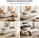 LINSY HOME Modular Sectional Sofa - 123'' Comfy Corduroy Cloud Sofa Oversized L Shaped Couch with Movable Ottoman, Soft Modern Sofa for Living Room Apartment, Beige by CozyNest Decor