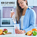 OVENTE Cordless Immersion Hand Blender, 300W Rechargeable Handheld Portable Stick Mixer with Speed Pulse Activating Sensor and Stainless Steel Blades for Smoothies, Shakes or Baby Food, White HR995W by TinyTreasures Baby Boutique