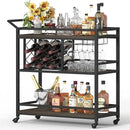 FATORRI Bar Cart for The Home with Wine Rack and Glasses Holder, Small Home Bar Serving Cart on Wheels for Liquor and Alcohol (Walnut Brown) by CozyNest Decor