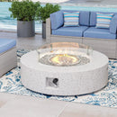 COSIEST Outdoor Propane Fire Pit Coffee Table w Terrazzo White 42 inch Round Base Patio Heater, CSA Certified, 50,000 BTU Stainless Steel Burner, Wind Guard, Transparent Gray Fire Glass, Rain Cover by GreenHaven Gardens