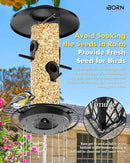 iBorn Metal Bird Feeders for Outdoors, 2LB Bird Seed Feeder 17cm Large Roof &Tray, 4 Feeding Ports, Black Finish by CozyNest Decor