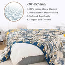 Snycler Boho Throw Blanket for Bed - 100% Cotton Ultra Soft Rustic Quilt - White Blue Floral Printed Farmhouse Decor Bed Blankets, 60"×80" All Season Rustic Throw for Sofa Couch Chair by CozyNest Decor