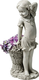 Design Toscano Frances the Flower Girl Outdoor Garden Statue with Planter, 21 Inch Tall, Cast Stone Resin, Antique Stone Finish by GreenHaven Gardens