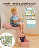 3-in-1 Potty Training Toilet, Toddler Toilet Seat with Step Stool, Foldable Potty Ladder with Potty Chart, PU Cushion, Splash Guard, Anti-Slip Steps & Urinal for Girls & Boys, Pink by TinyTreasures Baby Boutique