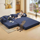 107" Oversized Convertible Sleeper Sofa Bed, Corduroy L Shape Sectional Couch, Folding Sofa Bed with Side Pocket, Modern Cloud Floor Mattress Couch,Modular Sofa for Living Room,Dark Blue by CozyNest Decor