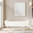 HomePop Modern Storage Bench with Wood Legs Home Décor|Bench with Storage for Living Room & Bedroom - Sherpa Cream by CozyNest Decor