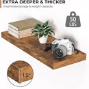 Floating Shelves - 2 Pack 9 Inch Rustic Wooden Wall Shelves - Extra Deeper & Thicker Wall Mounted Storage Shelf for Living Room, Kitchen, Farmhouse - 24" W x 9" D x 1.6" H - Rustic Brown