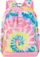 Choco Mocha Tie-Dye Backpack for Girls, Elementary School Backpack for Girls Ages 6-8 Kids Kindergarten Backpack Large Bookbag 18 Inch with Chest Strap, Colorful by TinyTreasures Baby Boutique